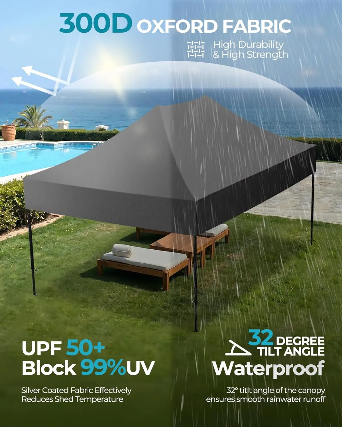 10x15 Canopy Tent with Roller Bag, Easy Up Pop Up Tent, 300D Silver-Coating Outdoor Shelter, 4 Stakes & 4Sandbags & 4 Ropes, Grey