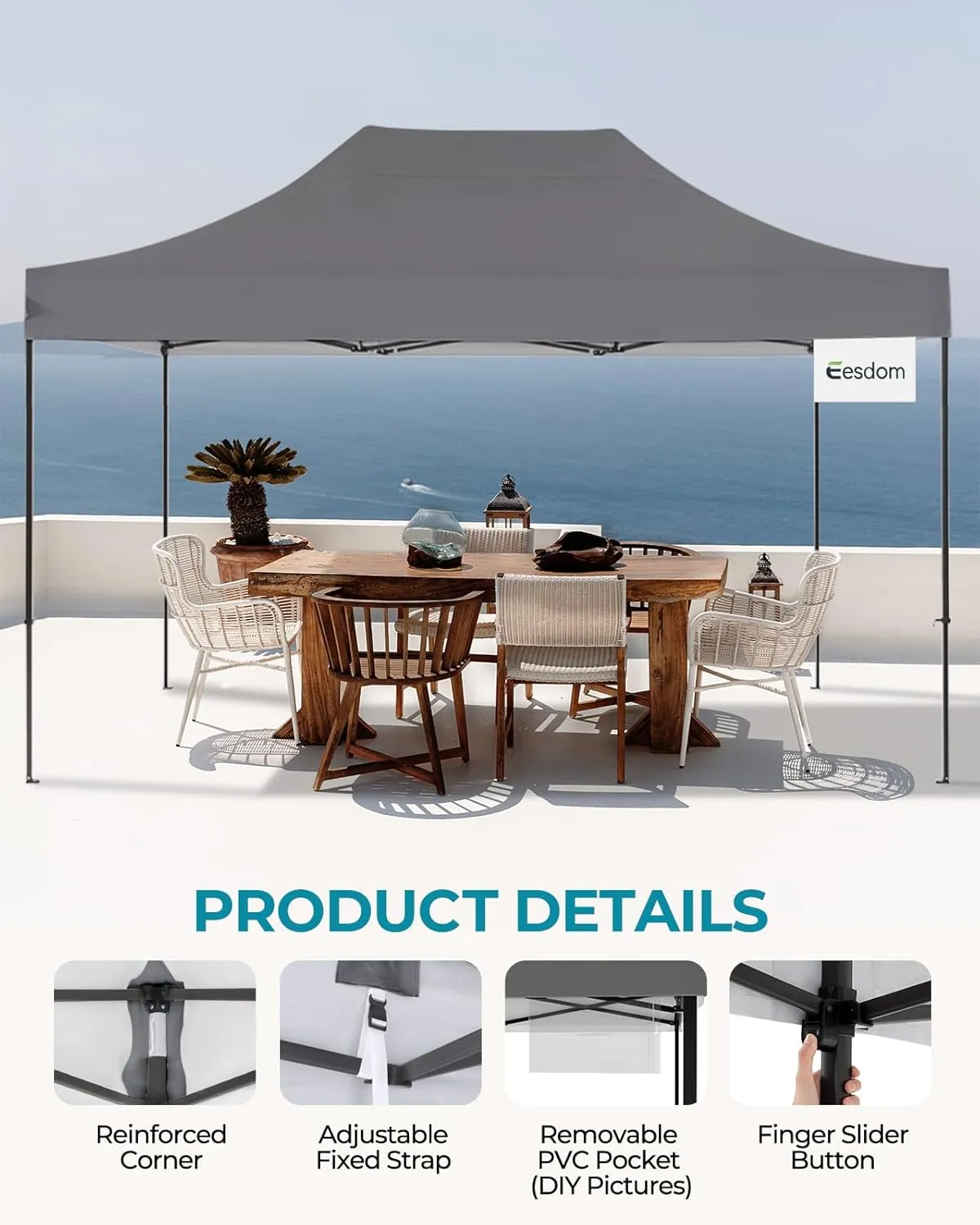 10x15 Canopy Tent with Roller Bag, Easy Up Pop Up Tent, 300D Silver-Coating Outdoor Shelter, 4 Stakes & 4Sandbags & 4 Ropes, Grey