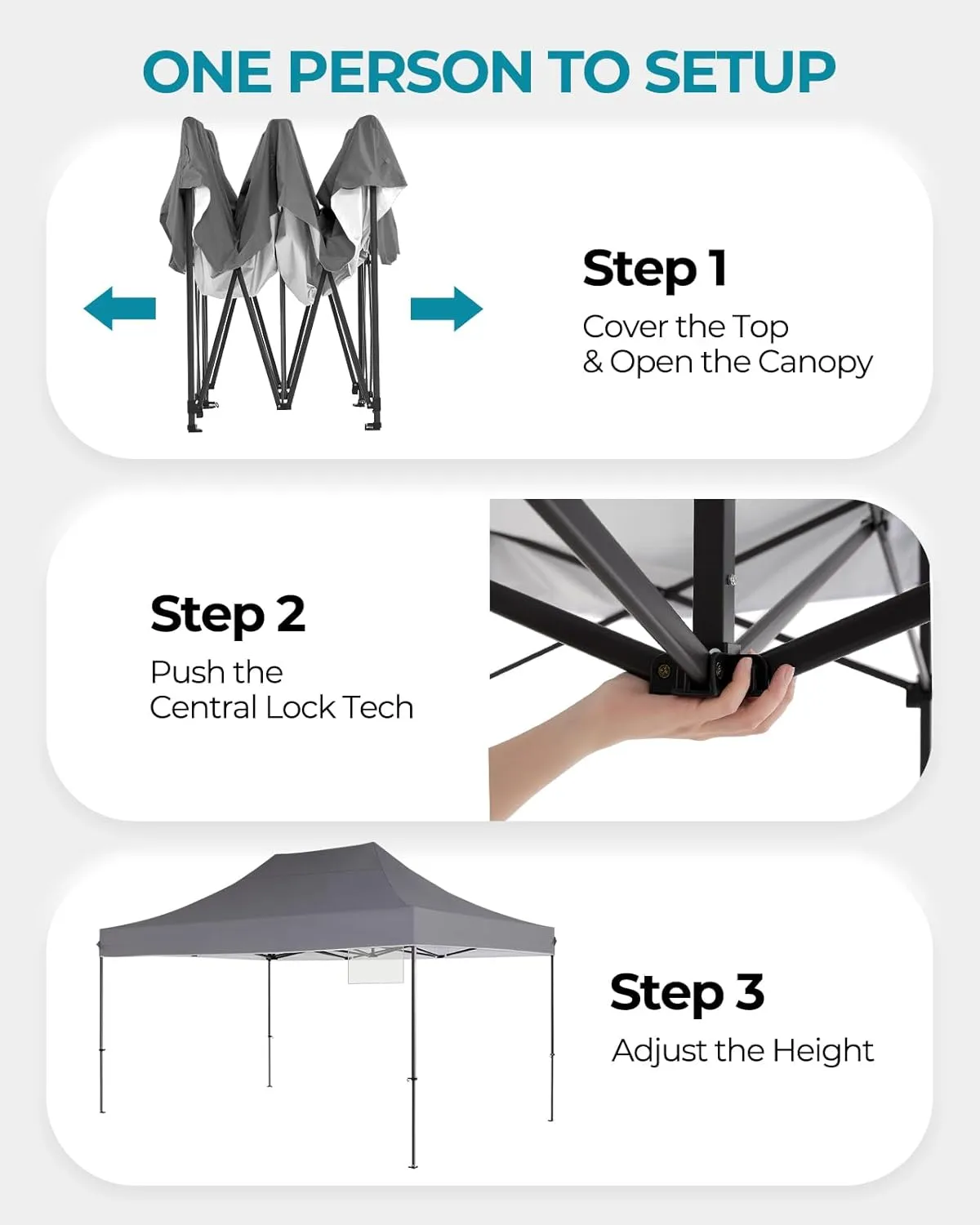 10x15 Canopy Tent with Roller Bag, Easy Up Pop Up Tent, 300D Silver-Coating Outdoor Shelter, 4 Stakes & 4Sandbags & 4 Ropes, Grey