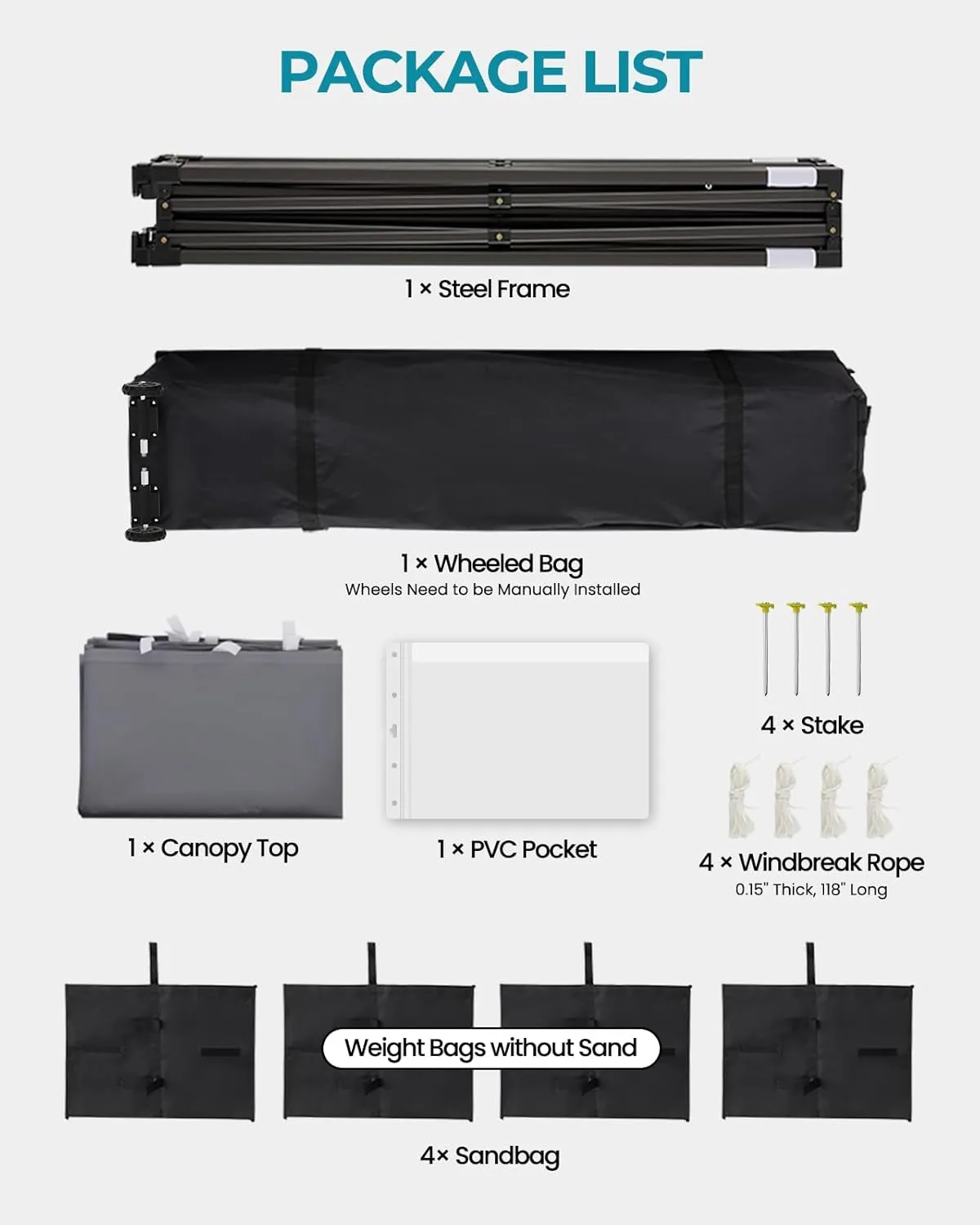 10x15 Canopy Tent with Roller Bag, Easy Up Pop Up Tent, 300D Silver-Coating Outdoor Shelter, 4 Stakes & 4Sandbags & 4 Ropes, Grey