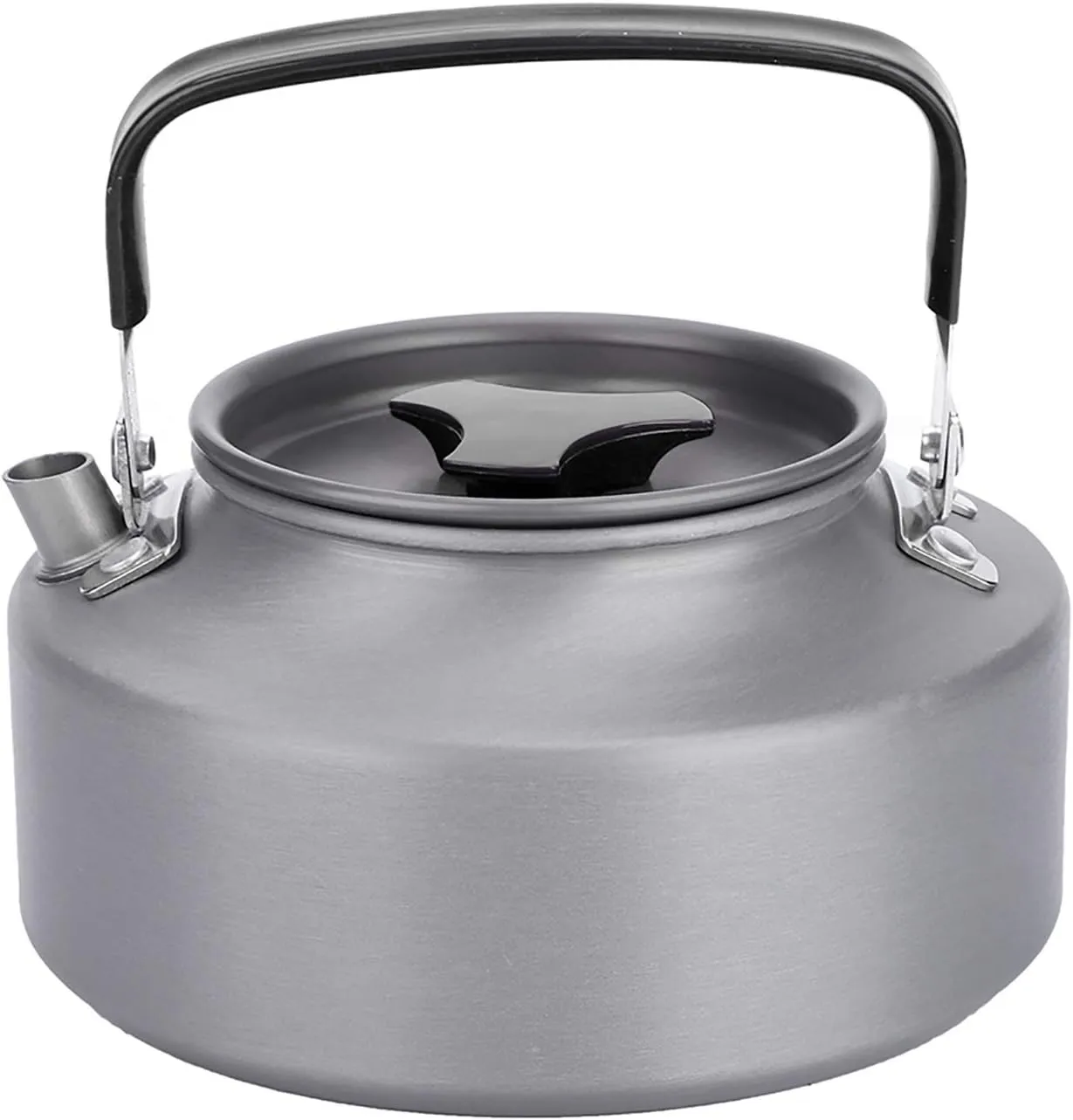 1.1L Portable Small Outdoor Camping Kettle, Aluminum Water Pot with Carrying Bag, Compact Lightweight Tea Kettle for Outdoor Camping Cookware Cabin Rv Kitchen(Black Handle)