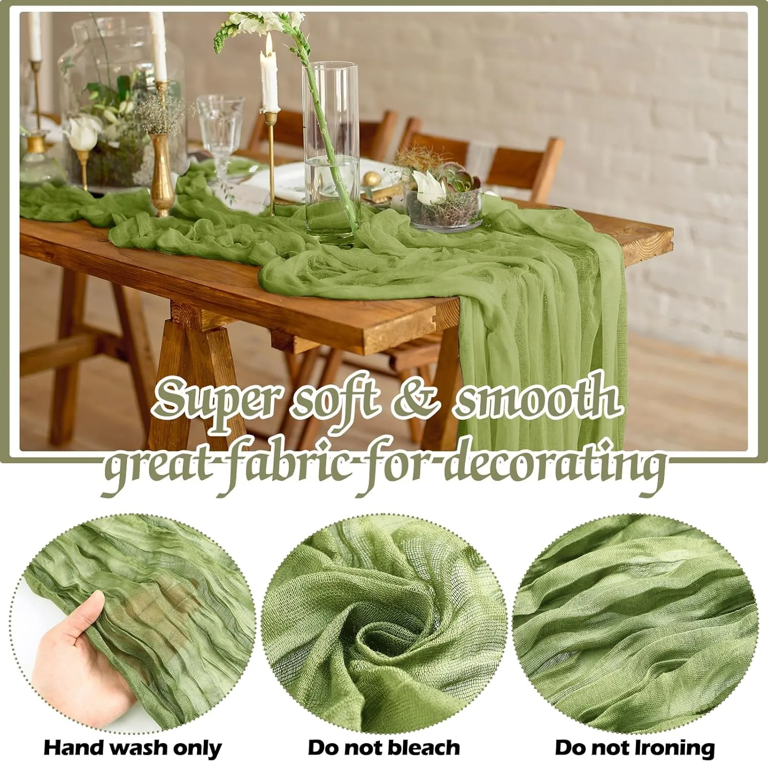 12 Pcs Cheesecloth Gauze Table Runners Boho Wedding Decor Rustic Sheer Runner for Wedding Table Bridal Shower Birthday Party Decorations(Gradient Green)