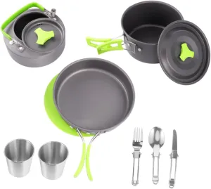 12-Piece Non-Stick Camping Cooking Kit Compact Cookware Set Utensils Portable Cutlery for 1-2 People for Outdoor Adventures