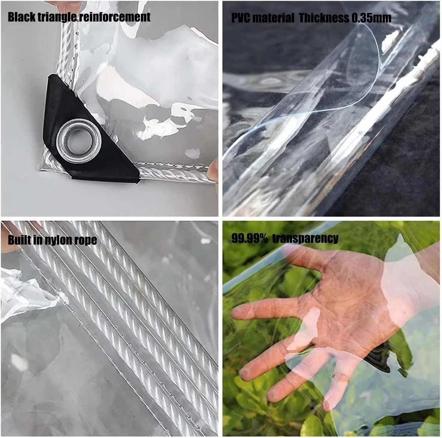 12' X 16' Outdoor Clear Tarp Curtain Waterproof Wind-Proof 0.35mm Transparent Vinyl Tarp for Patio Pergola Garden Canopy Rainproof Anti-Tear PVC Thick Cover with Grommets