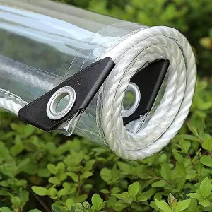 12' X 16' Outdoor Clear Tarp Curtain Waterproof Wind-Proof 0.35mm Transparent Vinyl Tarp for Patio Pergola Garden Canopy Rainproof Anti-Tear PVC Thick Cover with Grommets