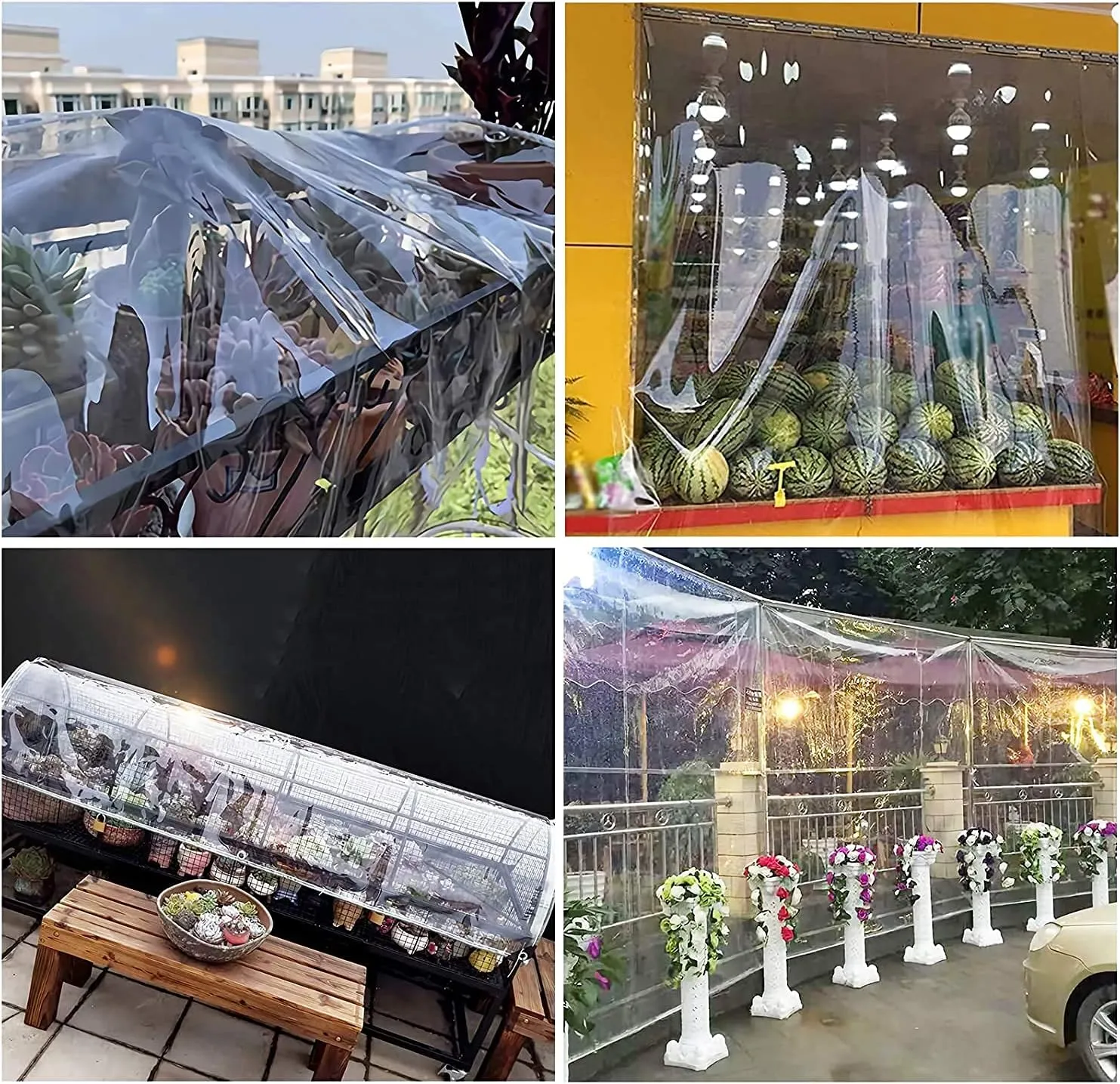 12' X 16' Outdoor Clear Tarp Curtain Waterproof Wind-Proof 0.35mm Transparent Vinyl Tarp for Patio Pergola Garden Canopy Rainproof Anti-Tear PVC Thick Cover with Grommets