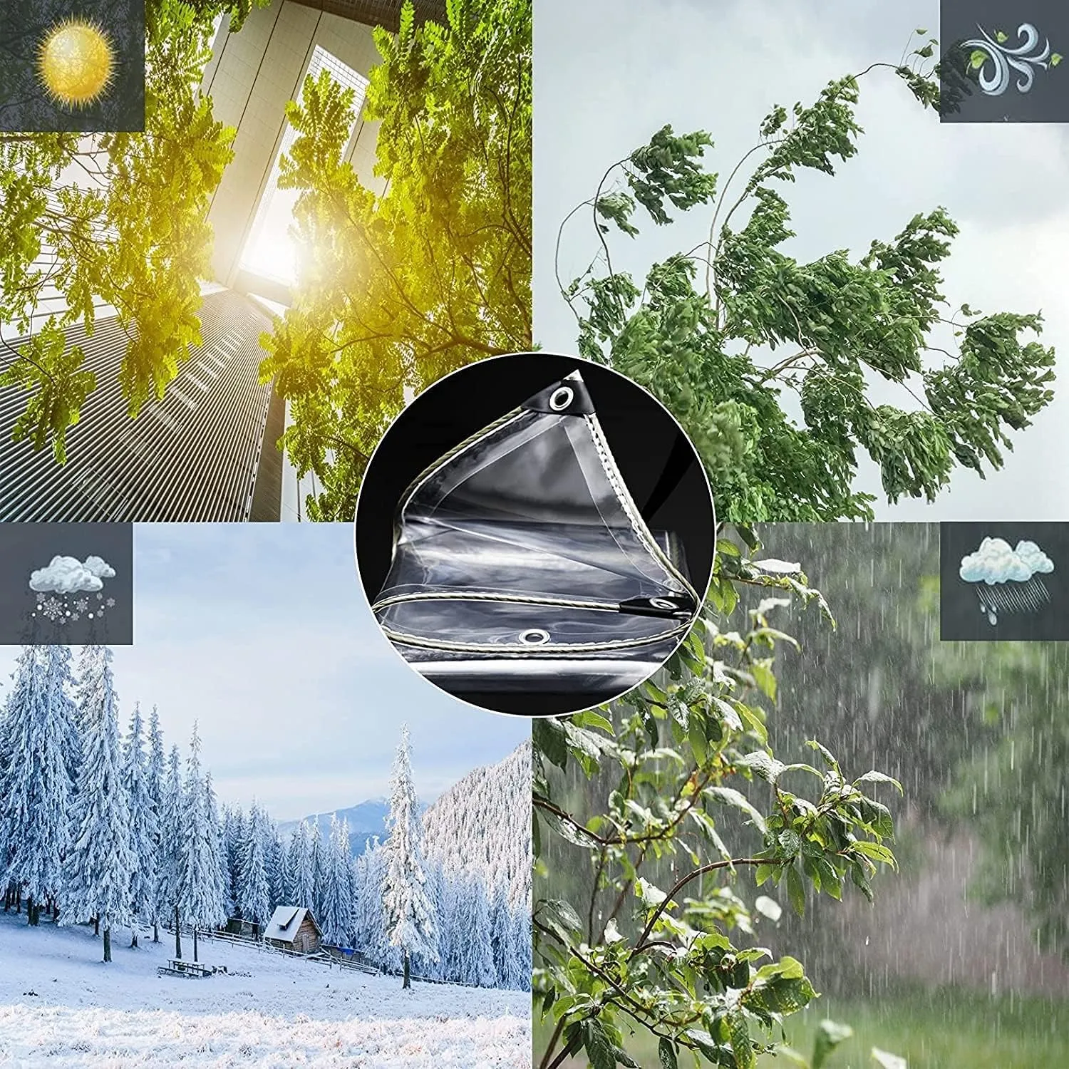 12' X 16' Outdoor Clear Tarp Curtain Waterproof Wind-Proof 0.35mm Transparent Vinyl Tarp for Patio Pergola Garden Canopy Rainproof Anti-Tear PVC Thick Cover with Grommets