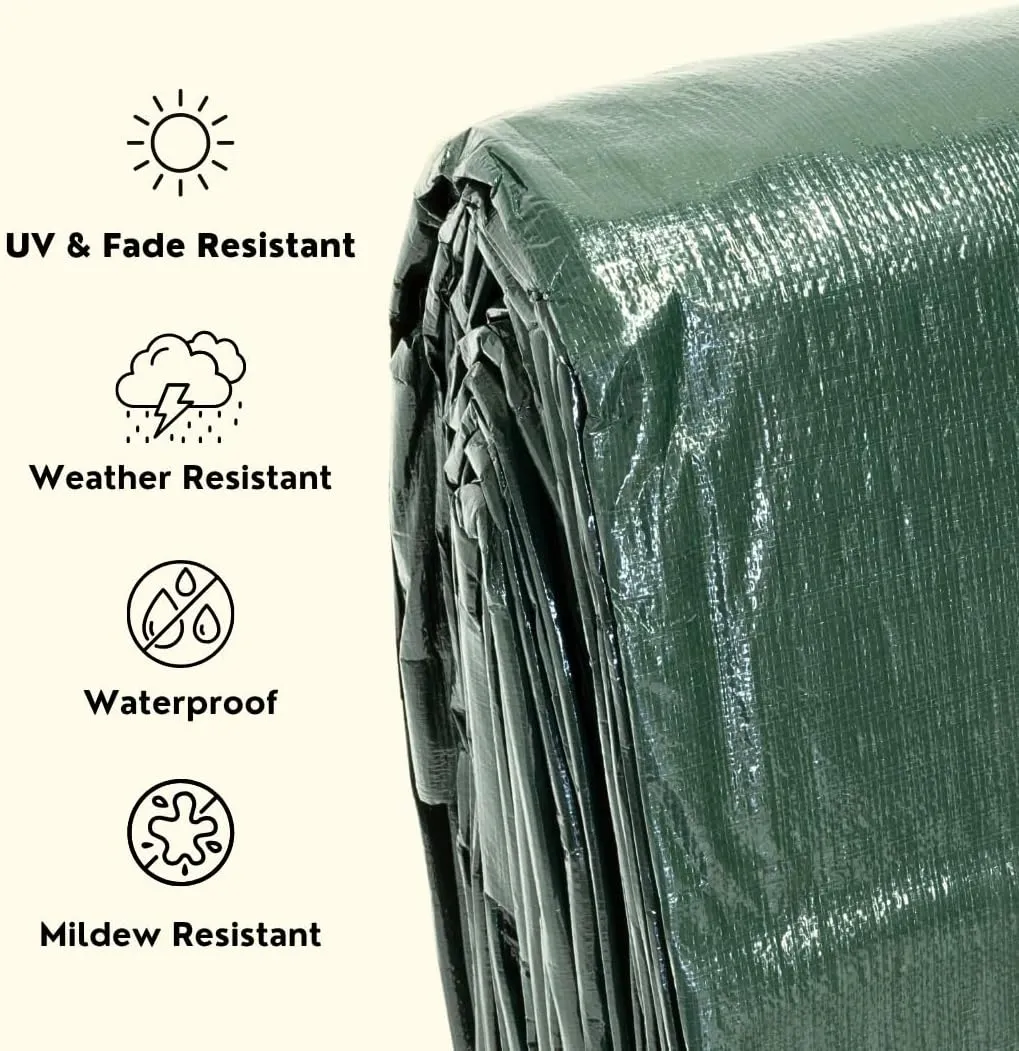 12' x 20' Heavy Duty Green/Silver Poly Tarp with Aluminum Grommets and Reinforced Corners, Waterproof, UV Resistant 8 Mil Protective Cover for Camping, Construction, Outdoor Use