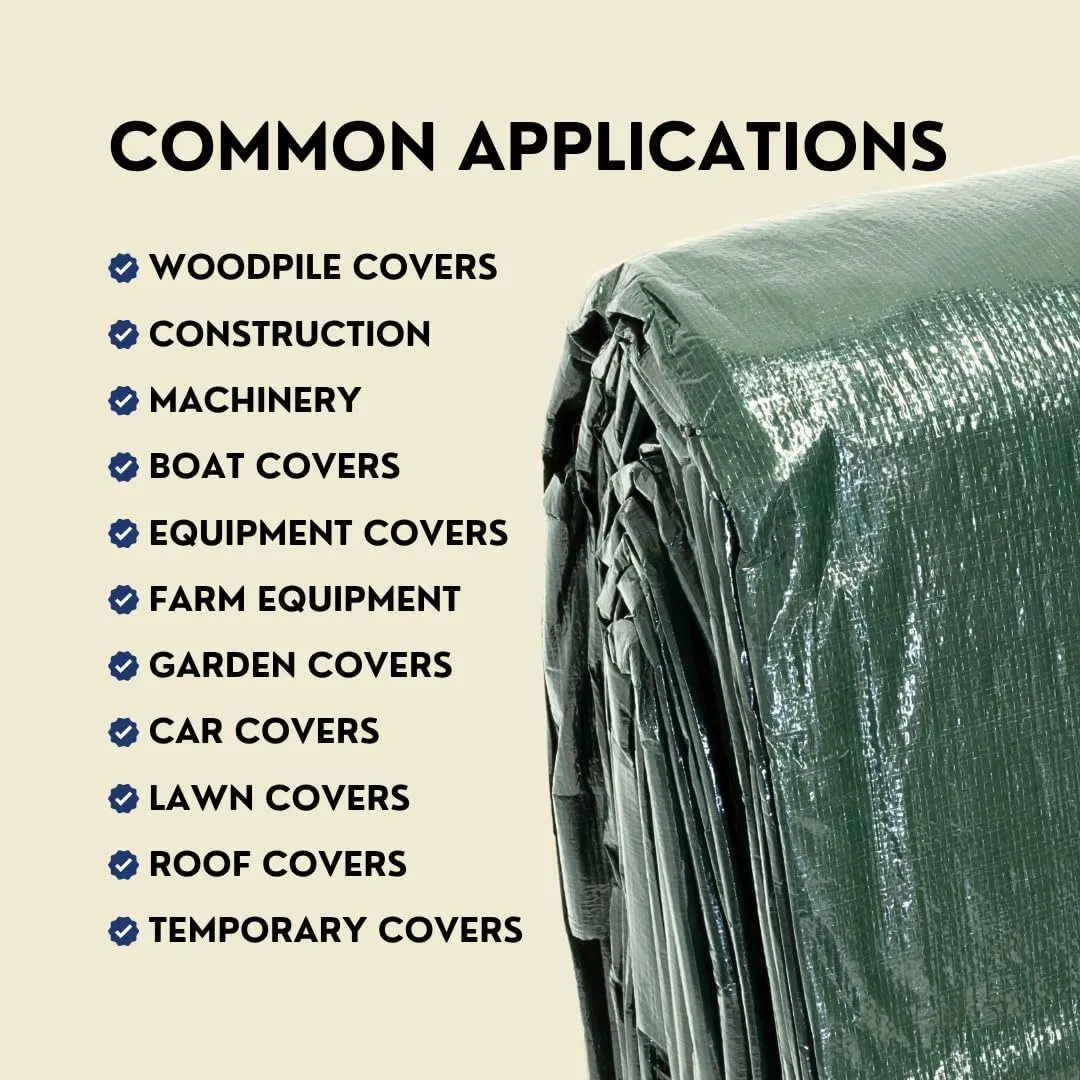 12' x 20' Heavy Duty Green/Silver Poly Tarp with Aluminum Grommets and Reinforced Corners, Waterproof, UV Resistant 8 Mil Protective Cover for Camping, Construction, Outdoor Use