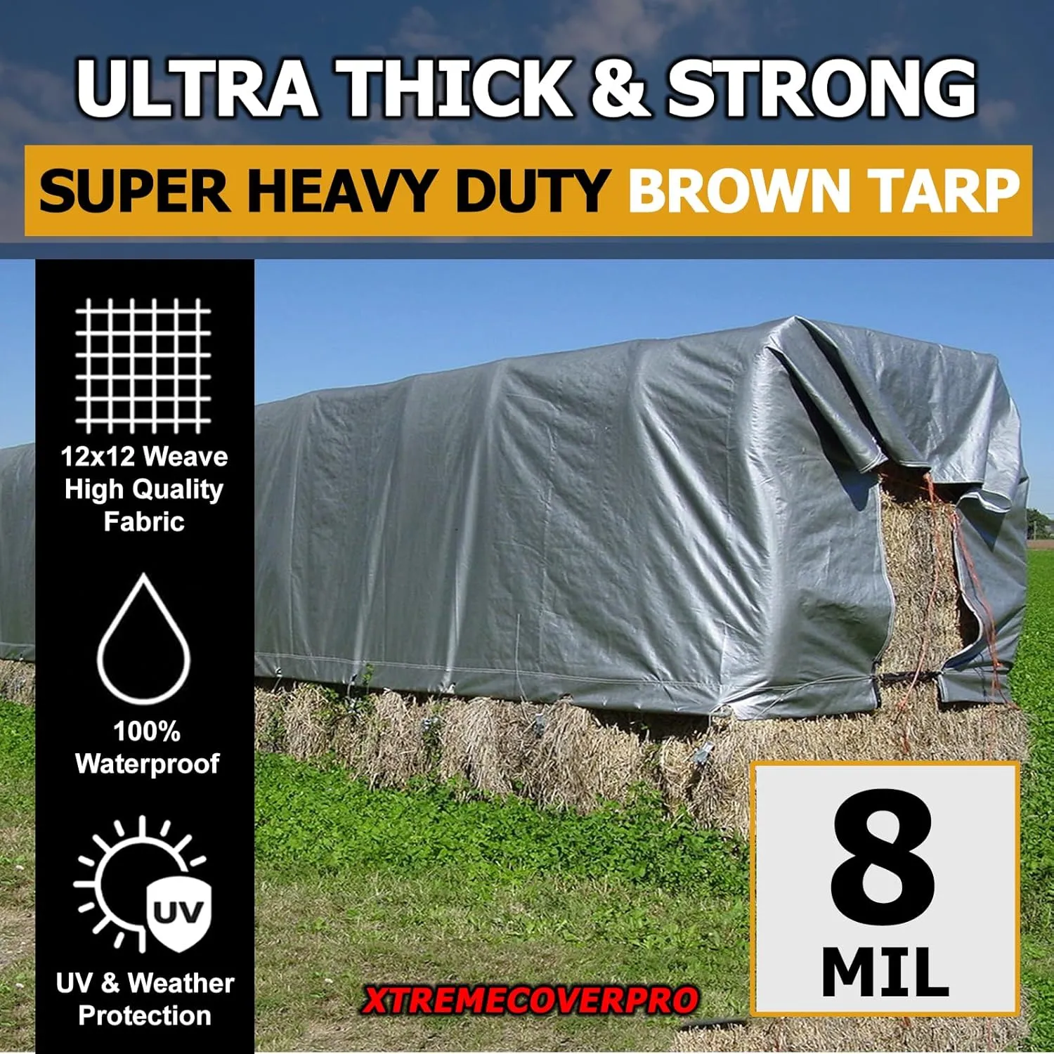 12' x 20' Large Multi-Purpose Waterproof Light Weight Heavy Duty Poly Tarp Grommets Every 24", 8 Mil 12x20Thick, for Home, Boats, Cars, Camping, UV Resistant, Rip/Tear Proof Tarpaulin