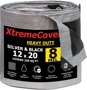 12' x 20' Large Multi-Purpose Waterproof Light Weight Heavy Duty Poly Tarp Grommets Every 24", 8 Mil 12x20Thick, for Home, Boats, Cars, Camping, UV Resistant, Rip/Tear Proof Tarpaulin