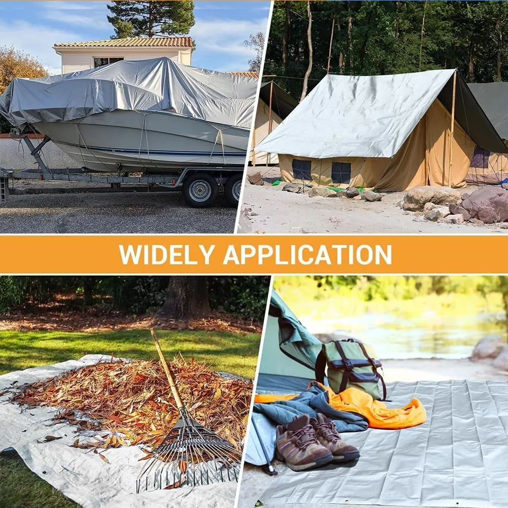 12 x 20ft Tarps Heavy Duty Thick Waterproof, Poly Canopy Silver   Black Tent Shelter Cover, 16 Mil Tarpaulin Shade, Rip and Tear Proof, UV Resistant Tarpaulin with Grommets and Reinforced Edges