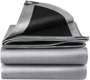 12 x 20ft Tarps Heavy Duty Thick Waterproof, Poly Canopy Silver   Black Tent Shelter Cover, 16 Mil Tarpaulin Shade, Rip and Tear Proof, UV Resistant Tarpaulin with Grommets and Reinforced Edges