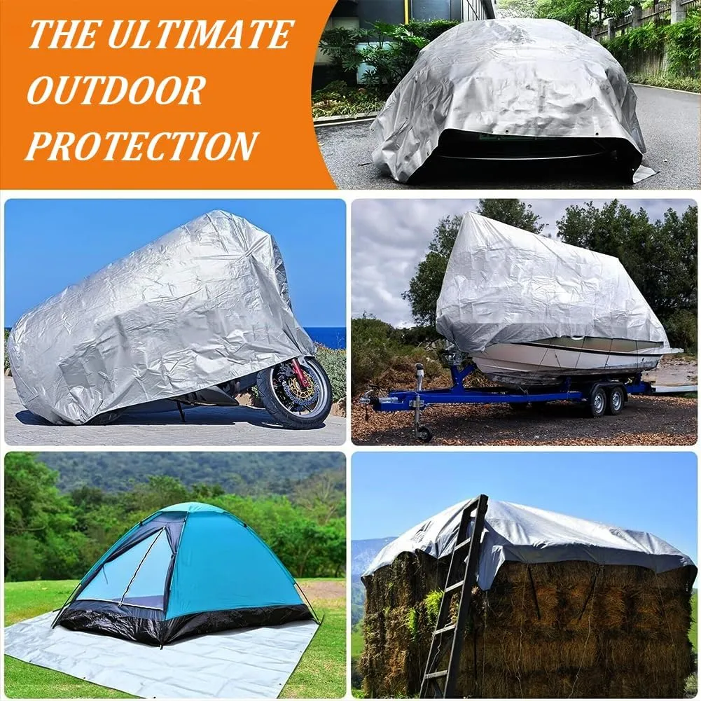 12 x 20ft Tarps Heavy Duty Thick Waterproof, Poly Canopy Silver   Black Tent Shelter Cover, 16 Mil Tarpaulin Shade, Rip and Tear Proof, UV Resistant Tarpaulin with Grommets and Reinforced Edges