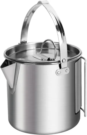 1.2L Camping Kettle Stainless Steel Camping Coffee Pot for Open Fire Hand Foldable Camping Kettle with Spout Portable Camping Cooking Set Steel, for Coffee Tea Boiling Water Silver