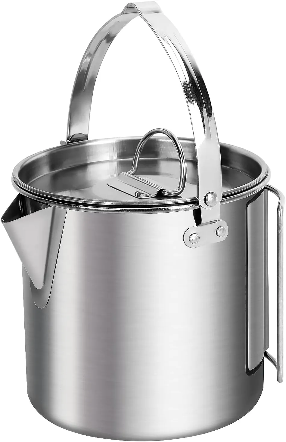 1.2L Camping Kettle Stainless Steel Camping Coffee Pot for Open Fire Hand Foldable Camping Kettle with Spout Portable Camping Cooking Set Steel, for Coffee Tea Boiling Water Silver
