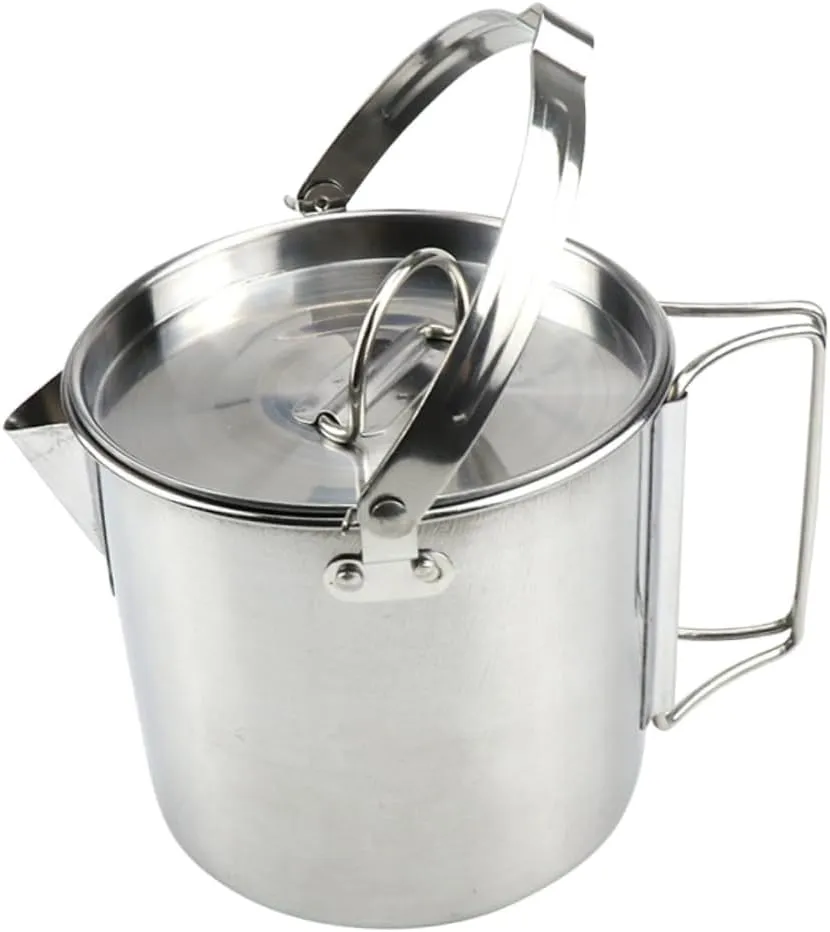 1.2l Portable Camping Kettle Stainless Steel Boil Water Pot Lid Compact and Lightweight for Outdoor Cooking