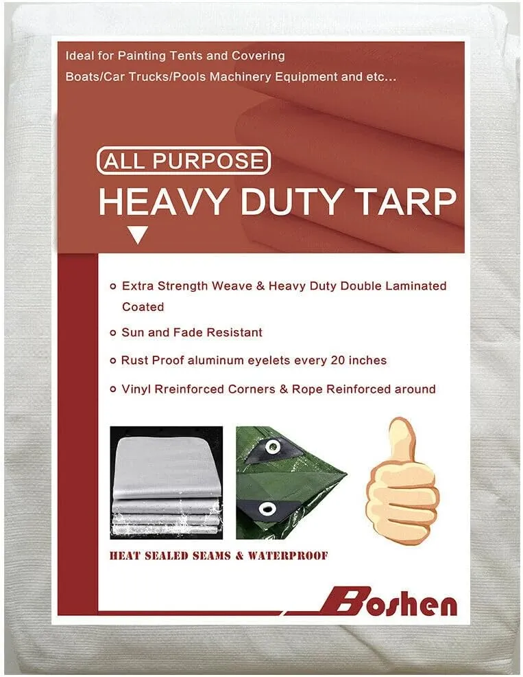 12'x 20' Tarps Heavy Duty Thick Waterproof, Poly Canopy White Tent Shelter Cover, 12 Mil Tarpaulin Shade, Rip and Tear Proof, UV Resistant Tarpaulin with Grommets and Reinforced Edges