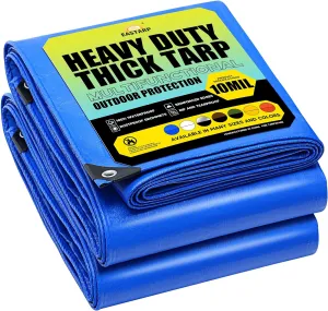 12x20 10Mil Heavy Duty Blue Tarps, UV Resistant & Waterproof Tarp with Grommets, Durable Poly Soft Surface Tear Resistance Tarpaulin, Cover for Patio/Vehicle/Pool/Boat/Tent, Full Size