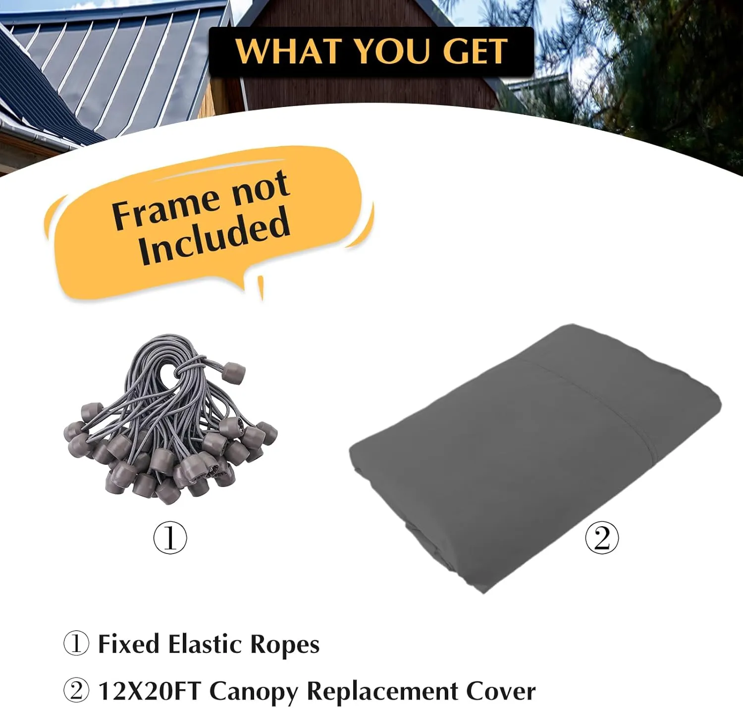 12x20 Canopy Replacement Cover, Carport Replacement Canopy Top Covers for 12' x 20' Frame, 800D Heavy Duty Waterproof & UV Protected Car Canopy with Ball Bungees (Frame is not Included) (Gray)