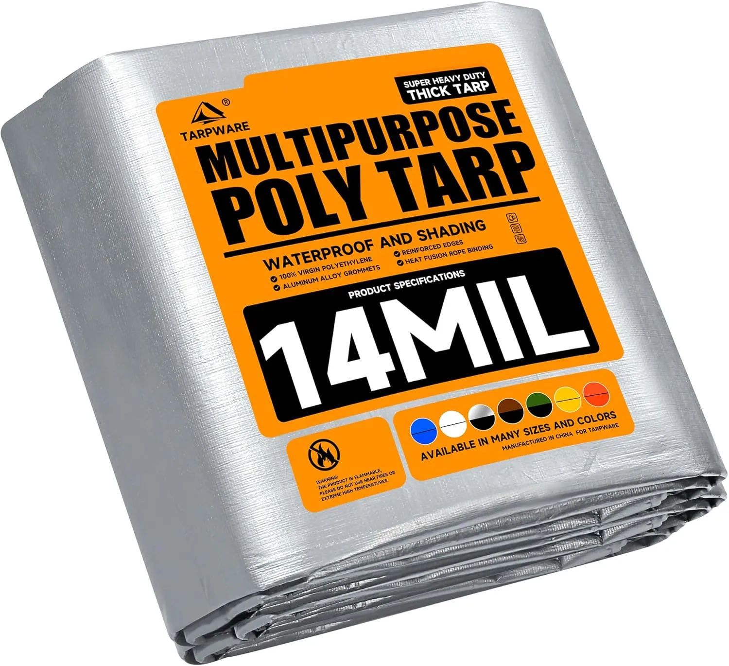 12'x25' Silver/Black Heavy Duty Waterproof Full Size Tarp, Durable Poly Tarpaulin with Grommets&Reinforced Edges, UV Resistant Tarp Cover for Vehicle/Pool Cover/Boat/Tent/Construction site