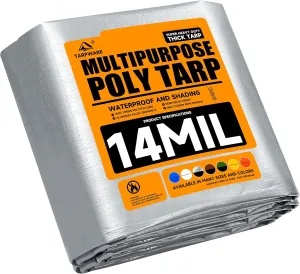 12'x25' Silver/Black Heavy Duty Waterproof Full Size Tarp, Durable Poly Tarpaulin with Grommets&Reinforced Edges, UV Resistant Tarp Cover for Vehicle/Pool Cover/Boat/Tent/Construction site