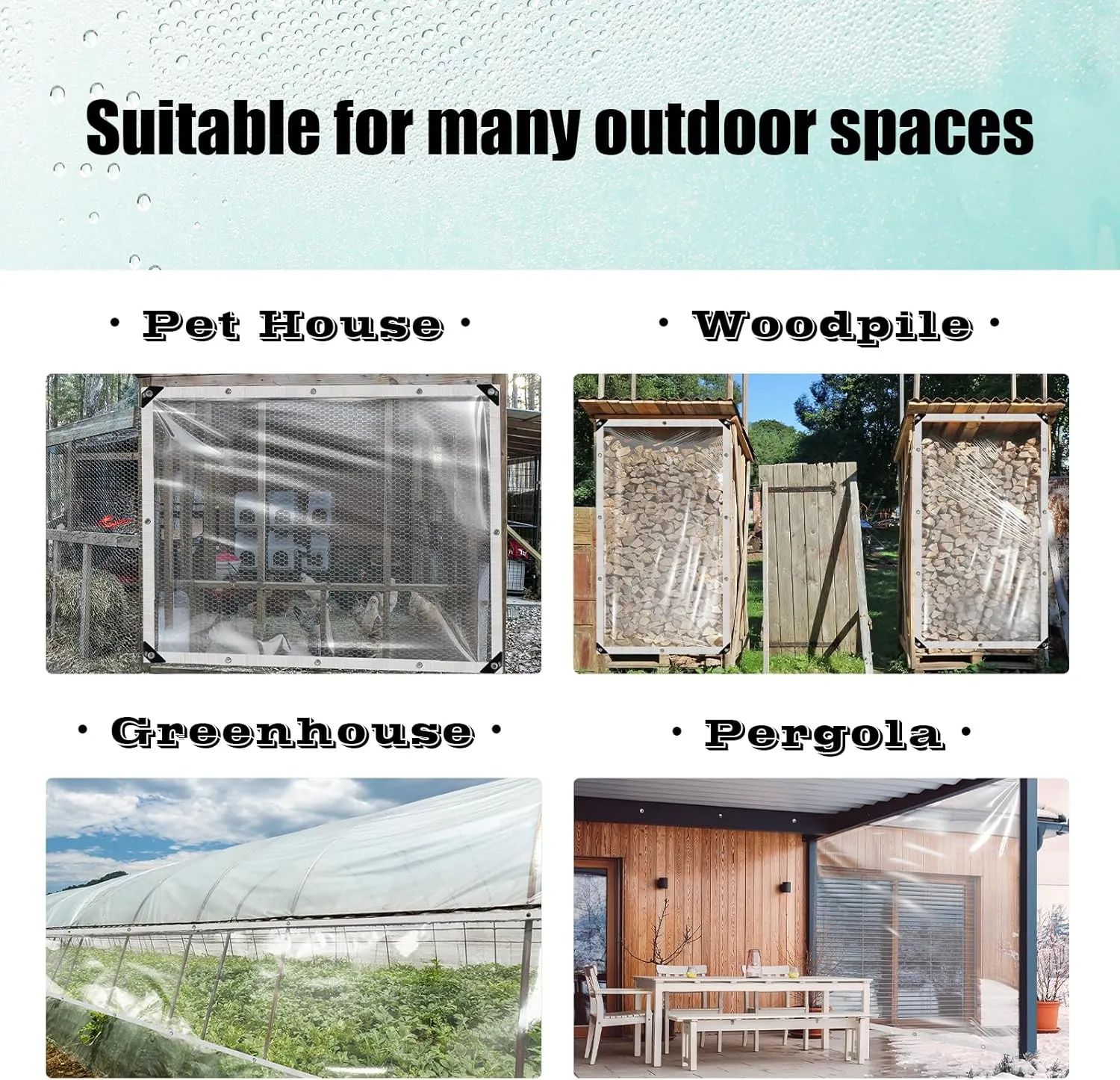13 * 20ft Clear PVC Tarp, 12mil Thick Waterproof Transparent Vinyl With Grommets for Greenhouse Covering, Carports, Patios, Outdoor Event Shelters, Farms