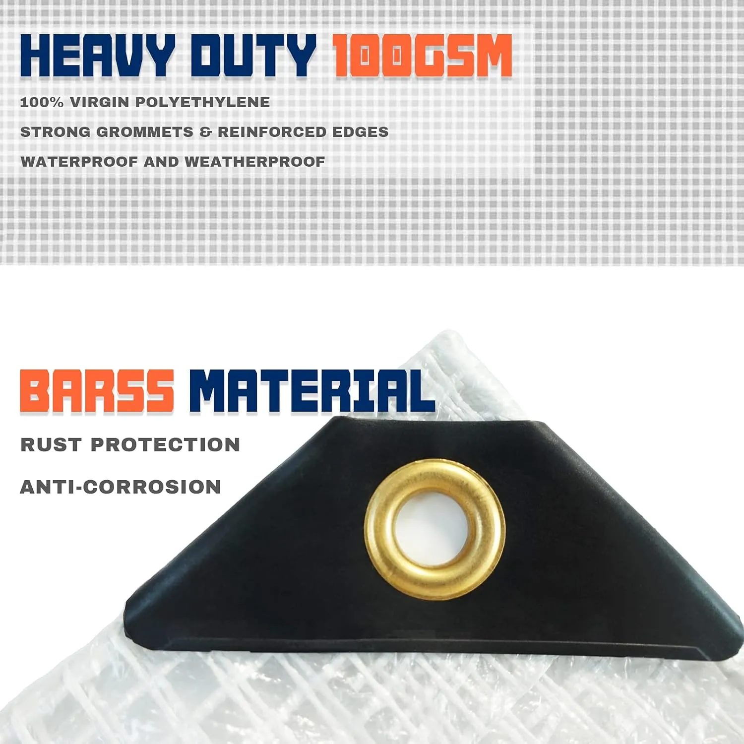 13 x 13Ft Heavy Duty Waterproof Tarps Reinforced Mesh Clear Tarp Cover Sheet & 6 PCS Bungee Balls