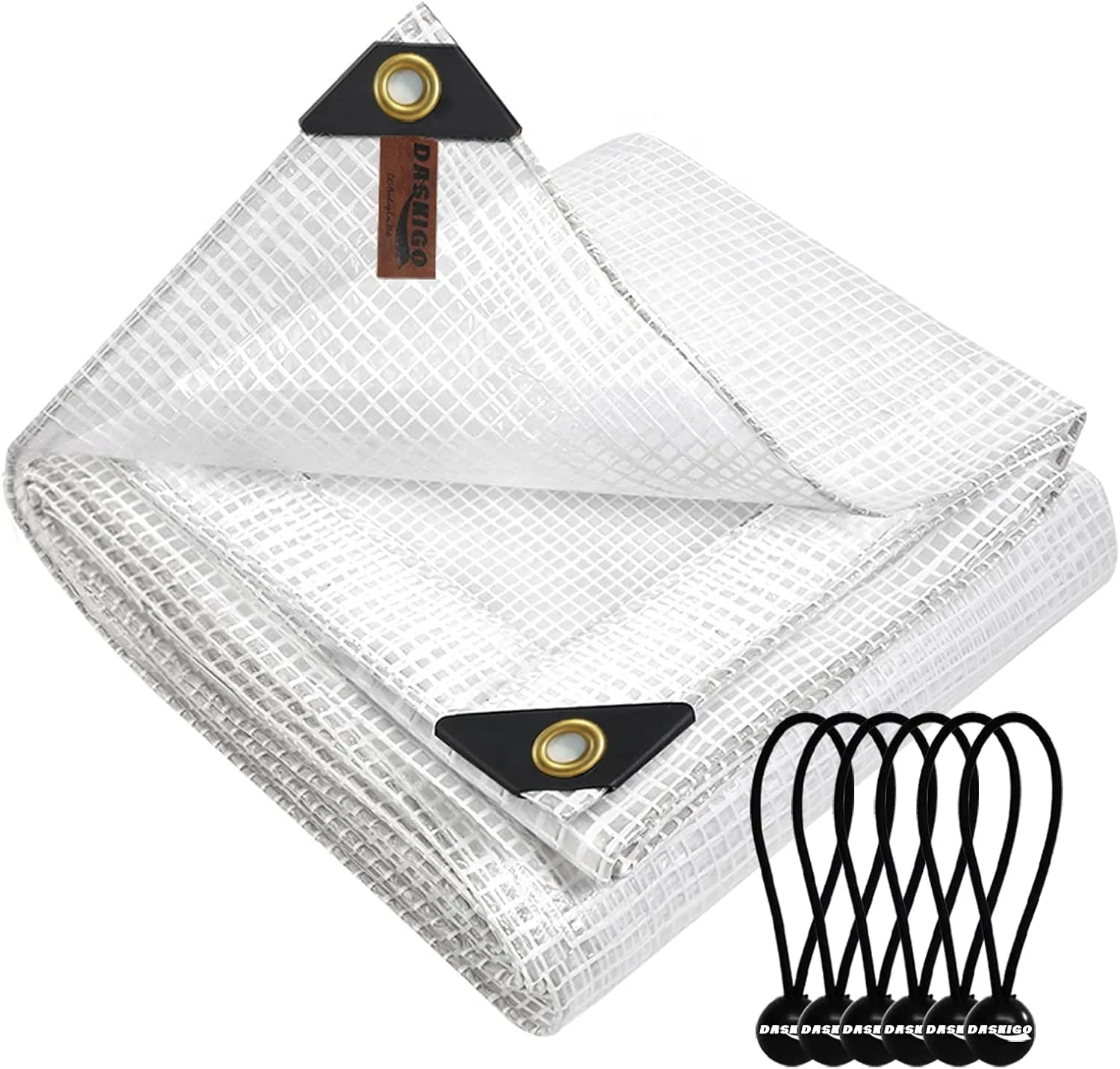 13 x 13Ft Heavy Duty Waterproof Tarps Reinforced Mesh Clear Tarp Cover Sheet & 6 PCS Bungee Balls
