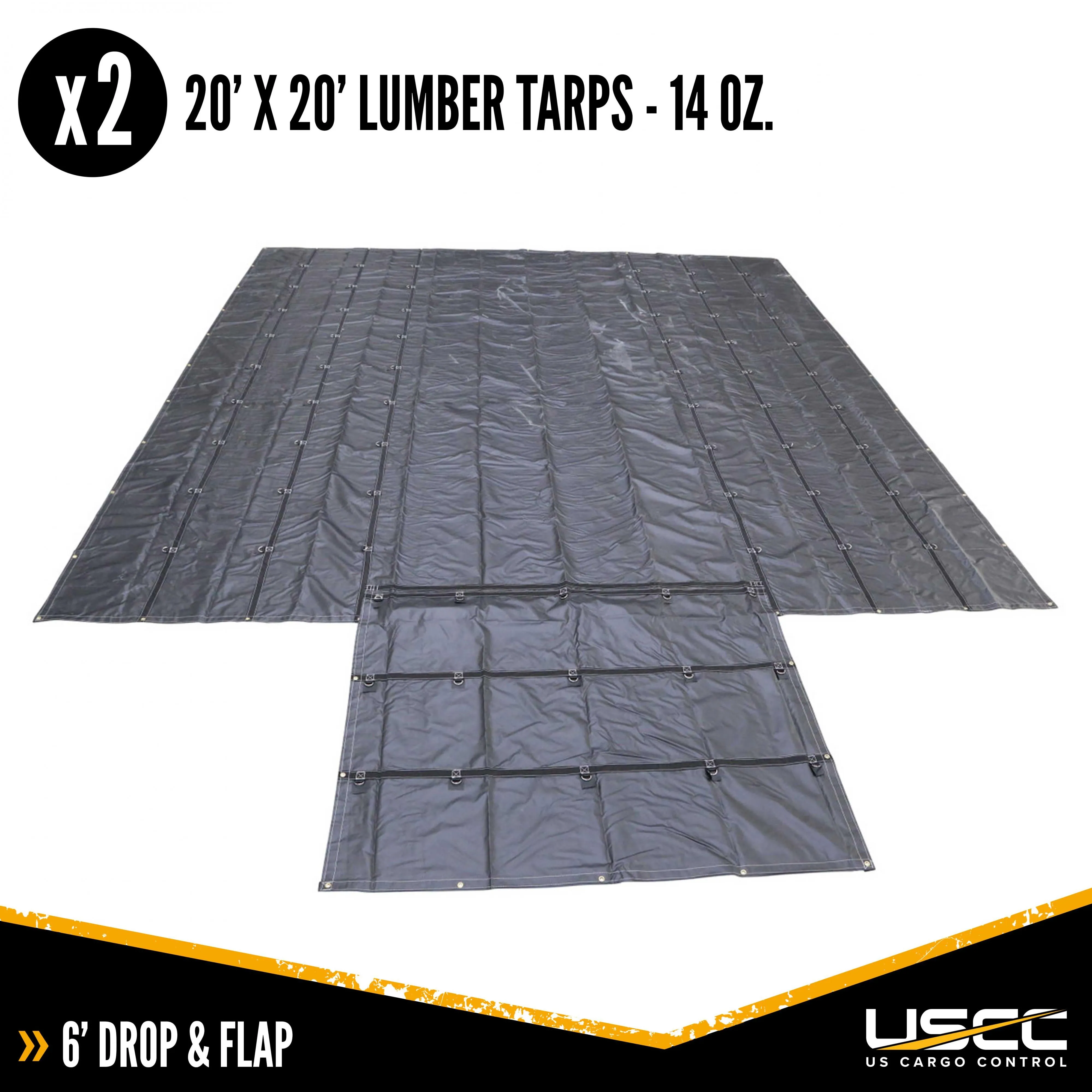 14 oz. 3 Pc. Lumber Tarp - Ends: 20' x 20' (6' Drop); Mid: 20' x 16' - Black