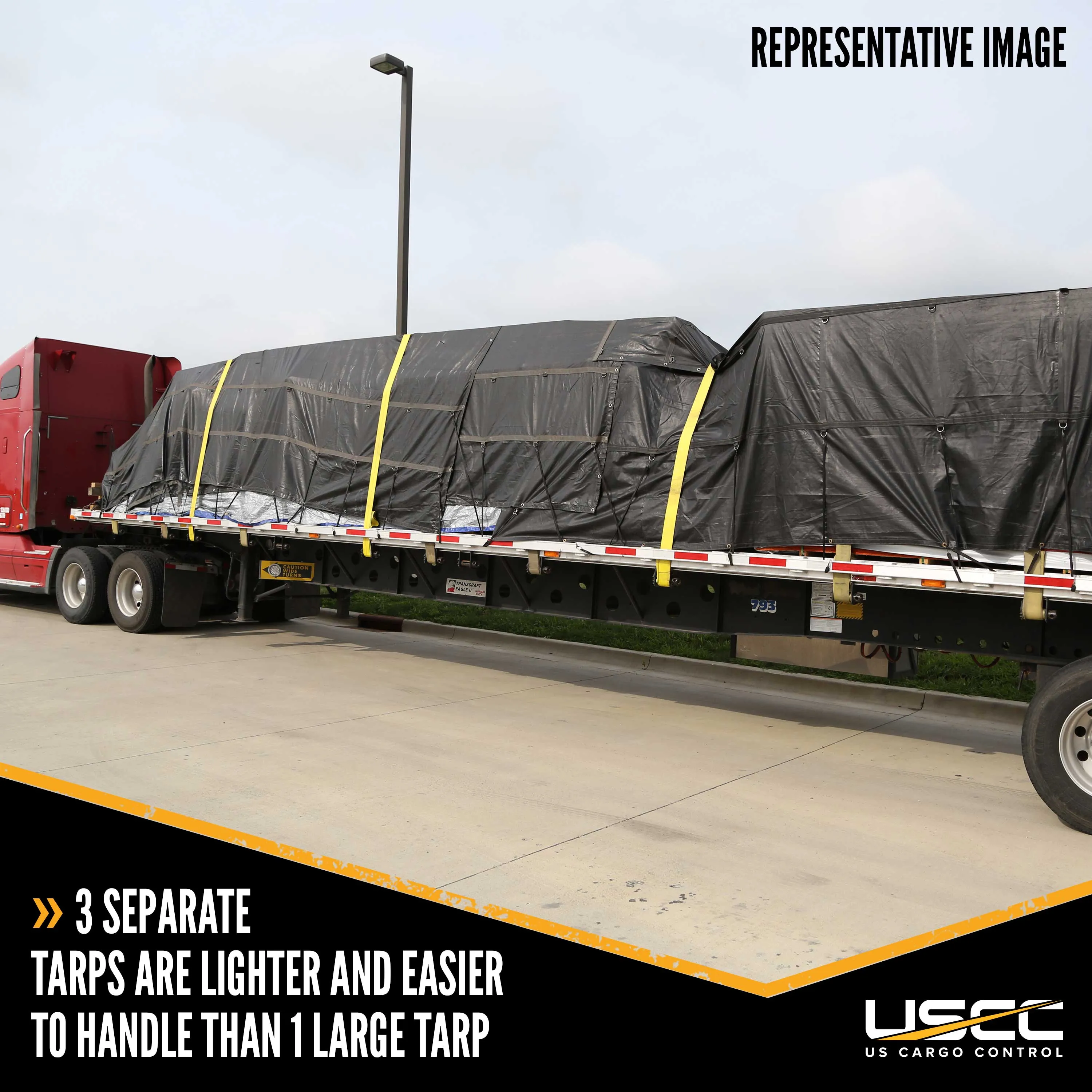 14 oz. 3 Pc. Lumber Tarp - Ends: 20' x 20' (6' Drop); Mid: 20' x 16' - Black
