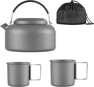 1.4L Camping Kettle with 450ml 250ml Cups Teapot Lightweight Outdoor Kettle for Boiling Water with Silicone Handle for Camping Hiking Backpacking