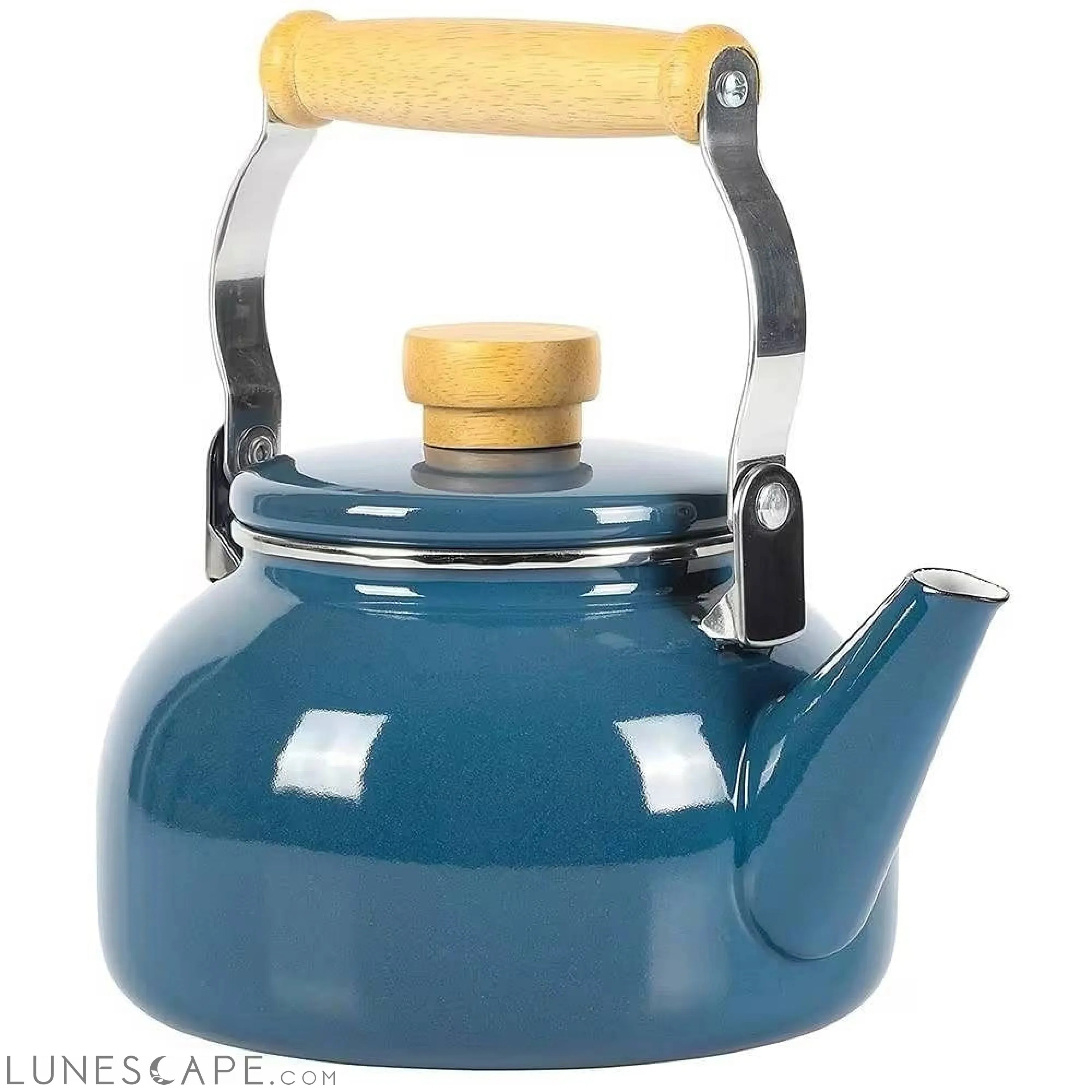1.5 Qt. Steel Teapot Kettle w/ Blue White Glossy Enamel Coating and