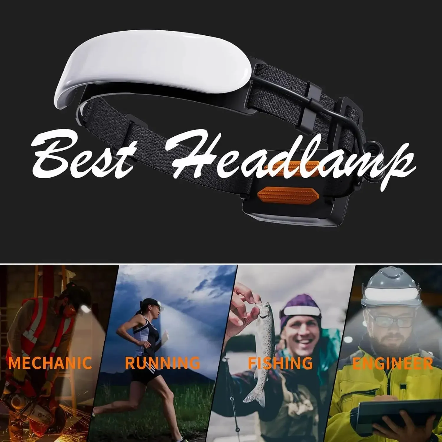 1500lm High Power LED Headlamp, USB Rechargeable COB Flashlight, 7500mAh Battery, Camping & Fishing Torch Lantern