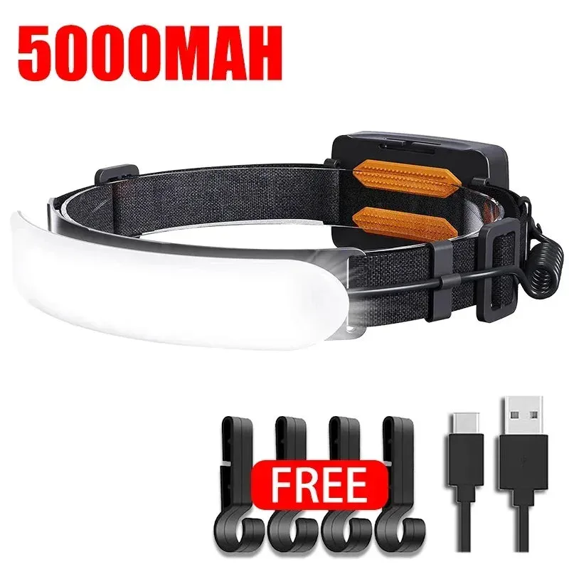 1500lm High Power LED Headlamp, USB Rechargeable COB Flashlight, 7500mAh Battery, Camping & Fishing Torch Lantern
