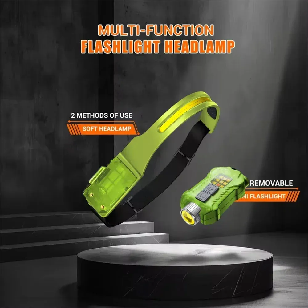 1500lm High Power LED Headlamp, USB Rechargeable COB Flashlight, 7500mAh Battery, Camping & Fishing Torch Lantern