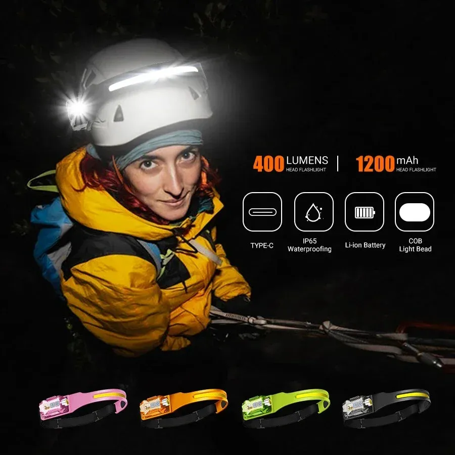 1500lm High Power LED Headlamp, USB Rechargeable COB Flashlight, 7500mAh Battery, Camping & Fishing Torch Lantern