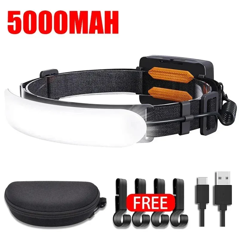 1500lm High Power LED Headlamp, USB Rechargeable COB Flashlight, 7500mAh Battery, Camping & Fishing Torch Lantern