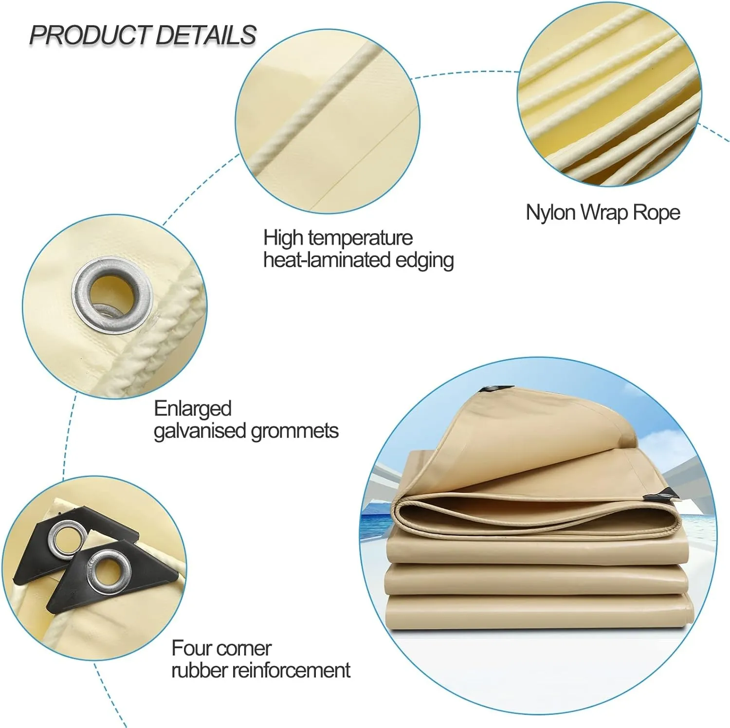 1.5x6m/2x2m/2x3m/3x6m Tarpaulin Heavy Duty 500g/㎡ Waterproof Tarp Large Ground Camping Sheet with Sturdy Eyelets for Outdoor Furniture Caravan Car Cover, Beige(1x4m)