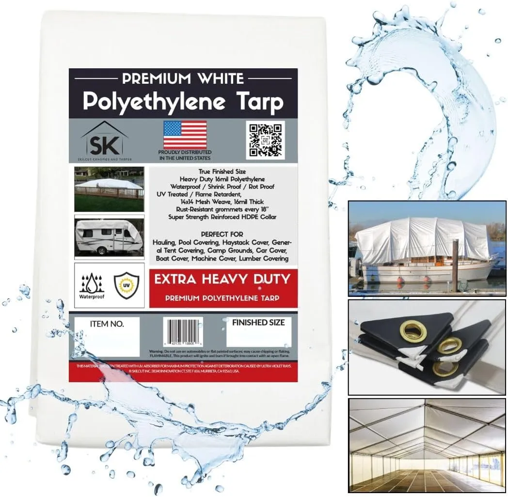 16 Mil Extra Heavy Duty Poly Tarp - Waterproof Tarp with True Size, UV Protection, Tear Resistance, Arctic Flexibility & Reinforced Corners 9x12