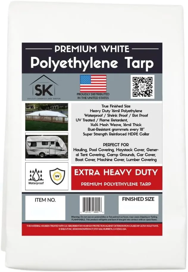 16 Mil Extra Heavy Duty Poly Tarp - Waterproof Tarp with True Size, UV Protection, Tear Resistance, Arctic Flexibility & Reinforced Corners 9x12