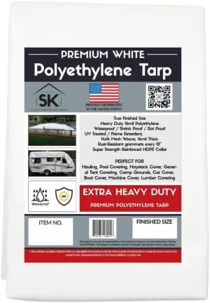 16 Mil Extra Heavy Duty Poly Tarp - Waterproof Tarp with True Size, UV Protection, Tear Resistance, Arctic Flexibility & Reinforced Corners 9x12