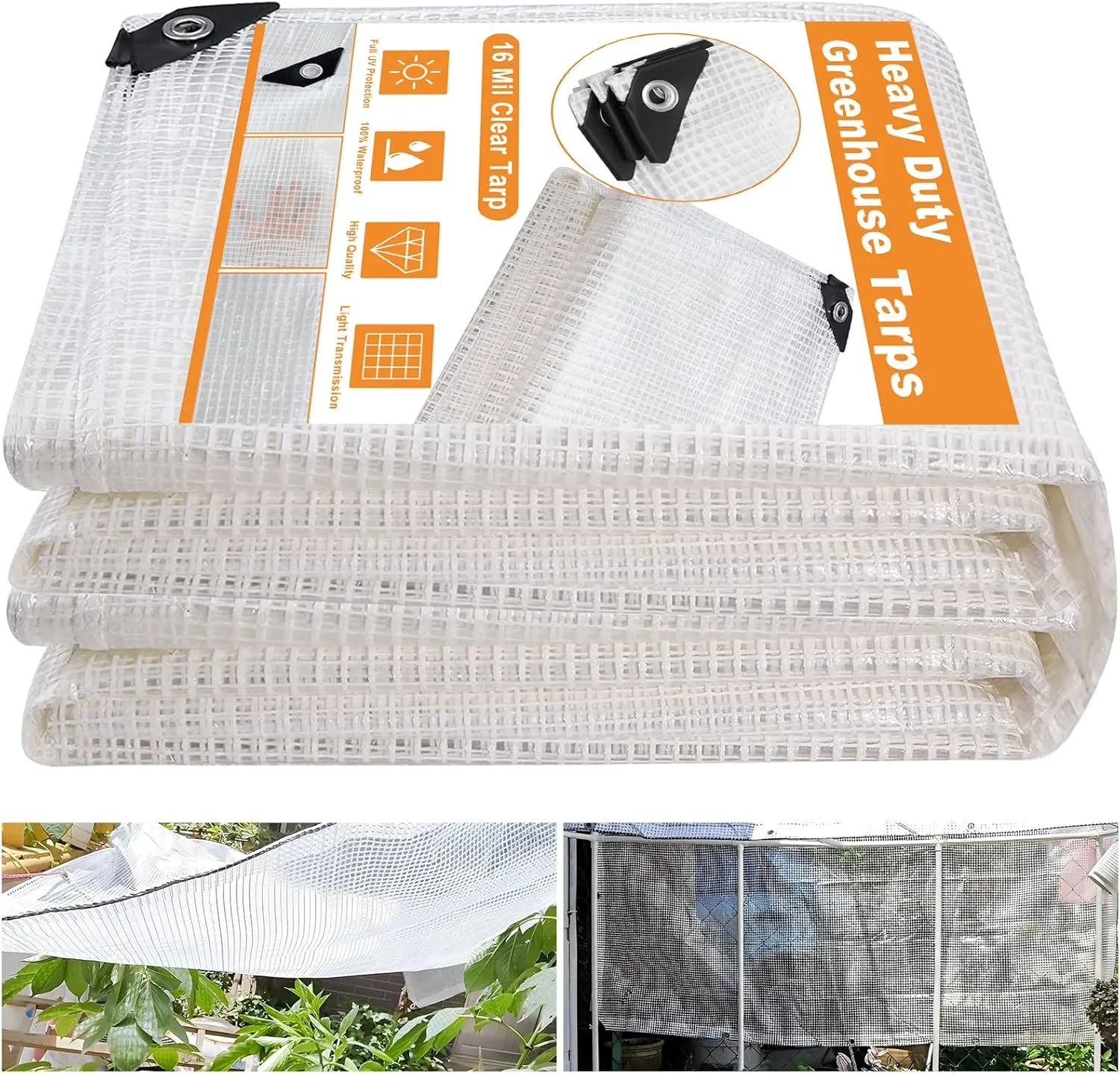 16 Mil Greenhouse Cover,Clear Plastic Tarps Heavy Duty Waterproof 8X20,UV Resistant Poly Clear Tarps with Grommets, Greenhouse Heavy Duty Tarp for Gardening, Farming, Nursery, Garden