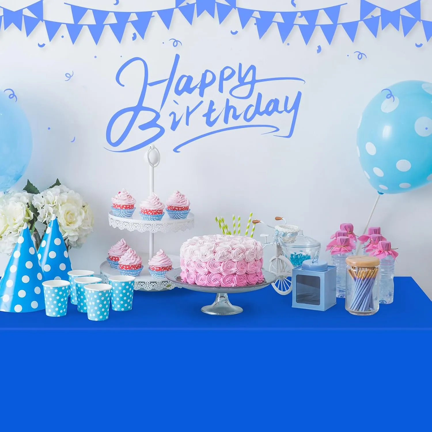 16 Pack Blue Plastic Tablecloth for Rectangle Tables, Premium Decorative Royal Blue Disposable Table Cloths for Parties, Rectangle Party Table Cover for Birthday, Wedding, Anniversary, 54 x 108 Inch