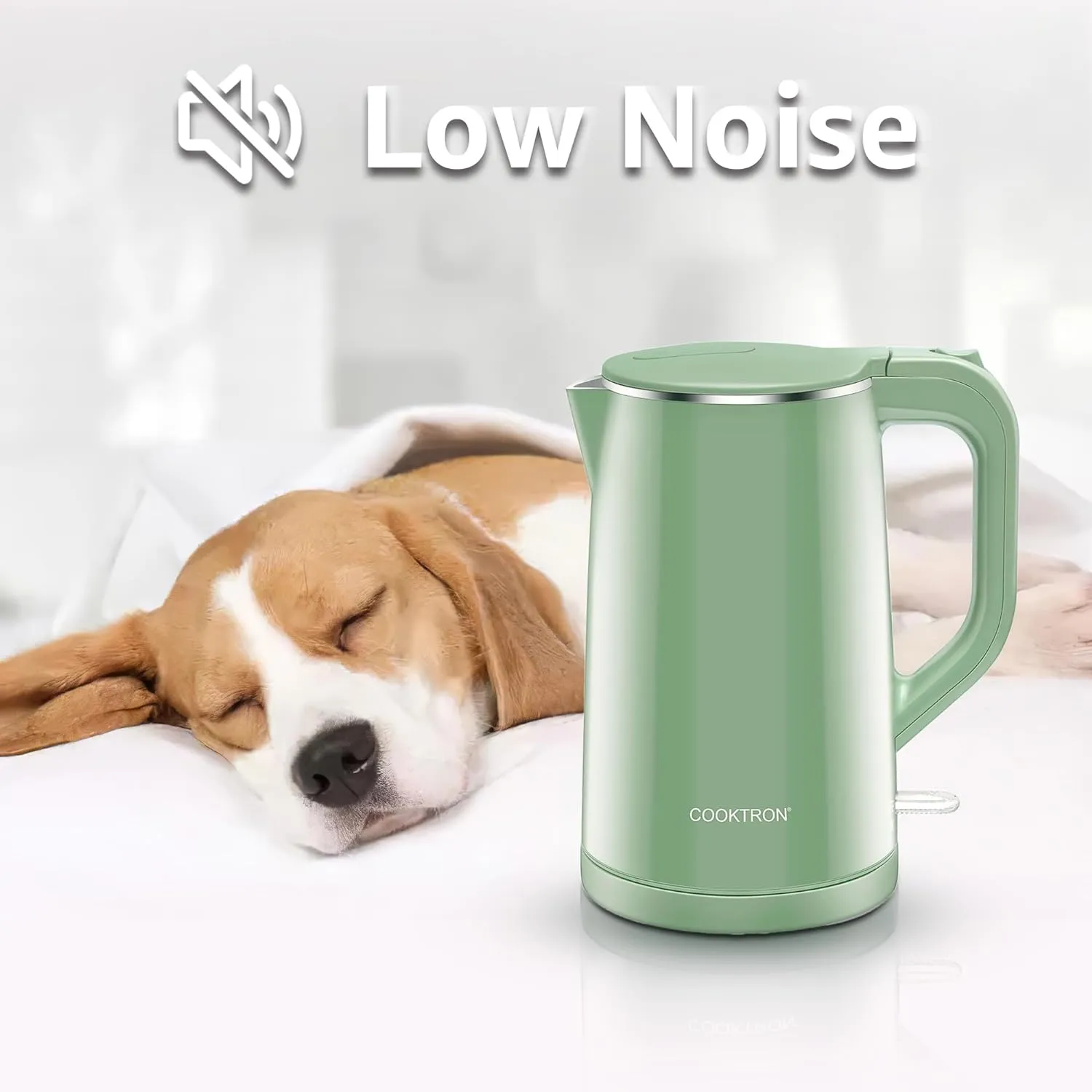 1.7L Electric Kettle Quiet, Double Wall Hot Water Boiler BPA-Free, Quiet Boil and Cool Touch Tea Kettle, Cordless with Auto Shut-Off & Boil Dry Protection, 1500W Fast Boiling, Green