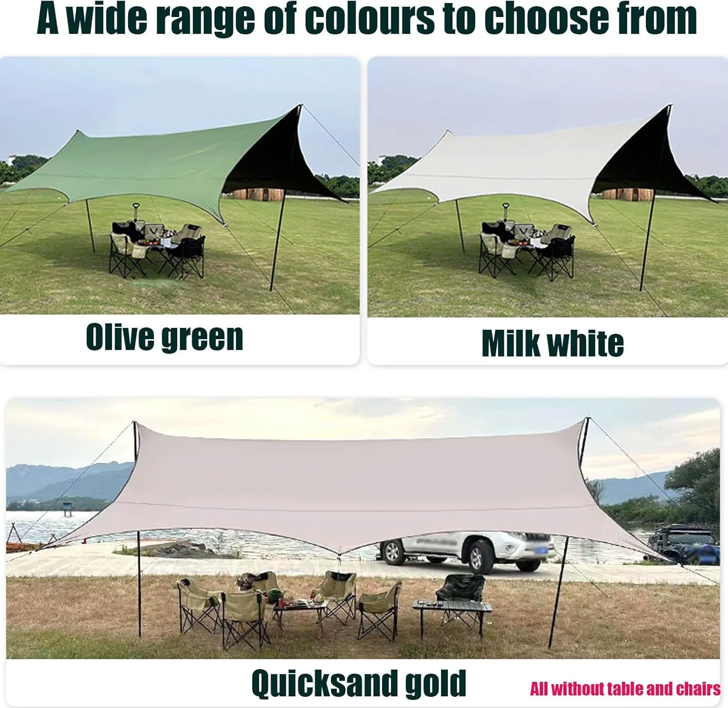 18 × 15 Ft Large Camping Tent Tarp Outdoor Waterproof Retardant Rain Fly Backpacking Tent Tarp Shelter for Hiking Travel Picnic with Poles(Rice-White,220x173x102inch)