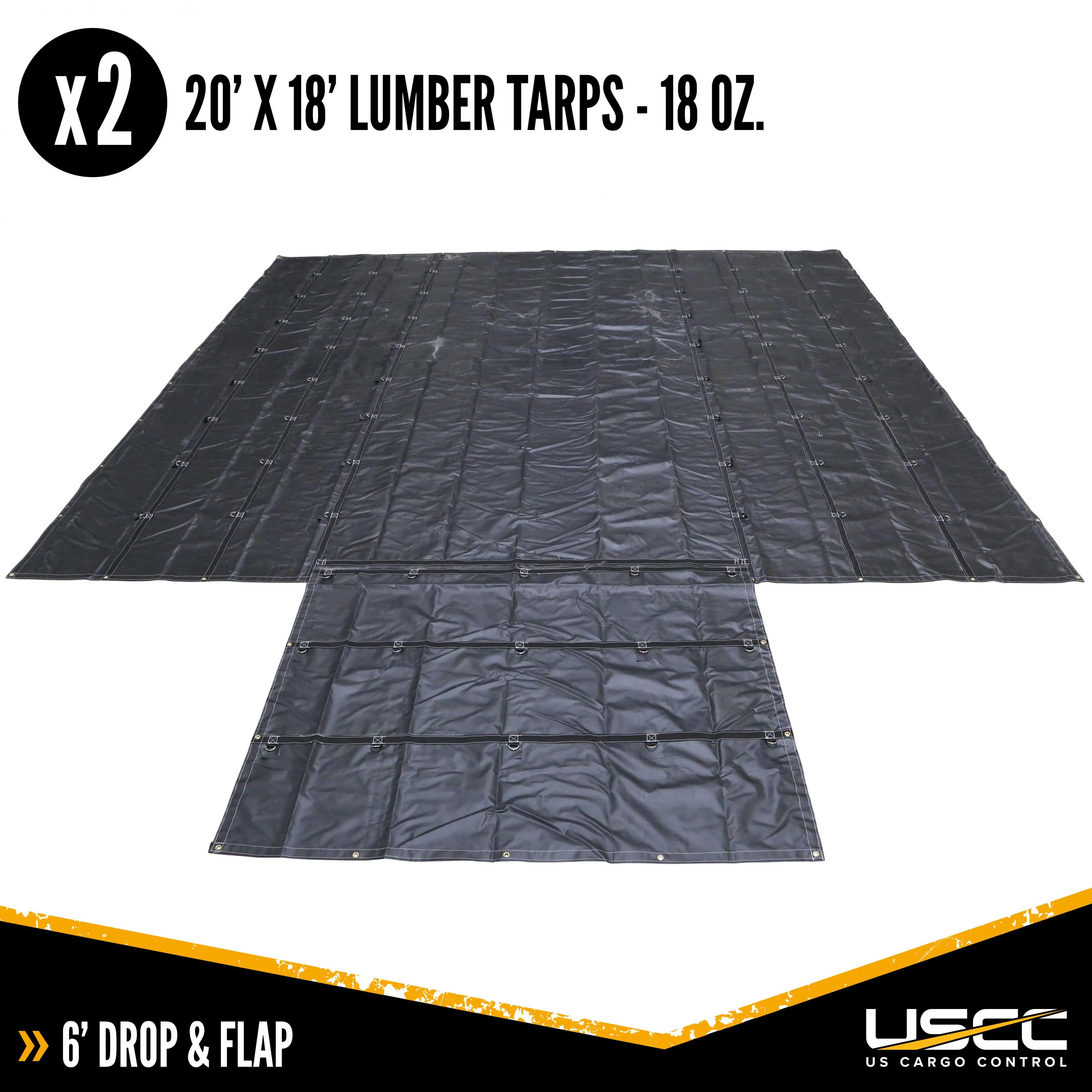 18 oz. 3 Piece Lumber Tarp - 20' x 18' (6' Drop) for all 3 pieces - Black