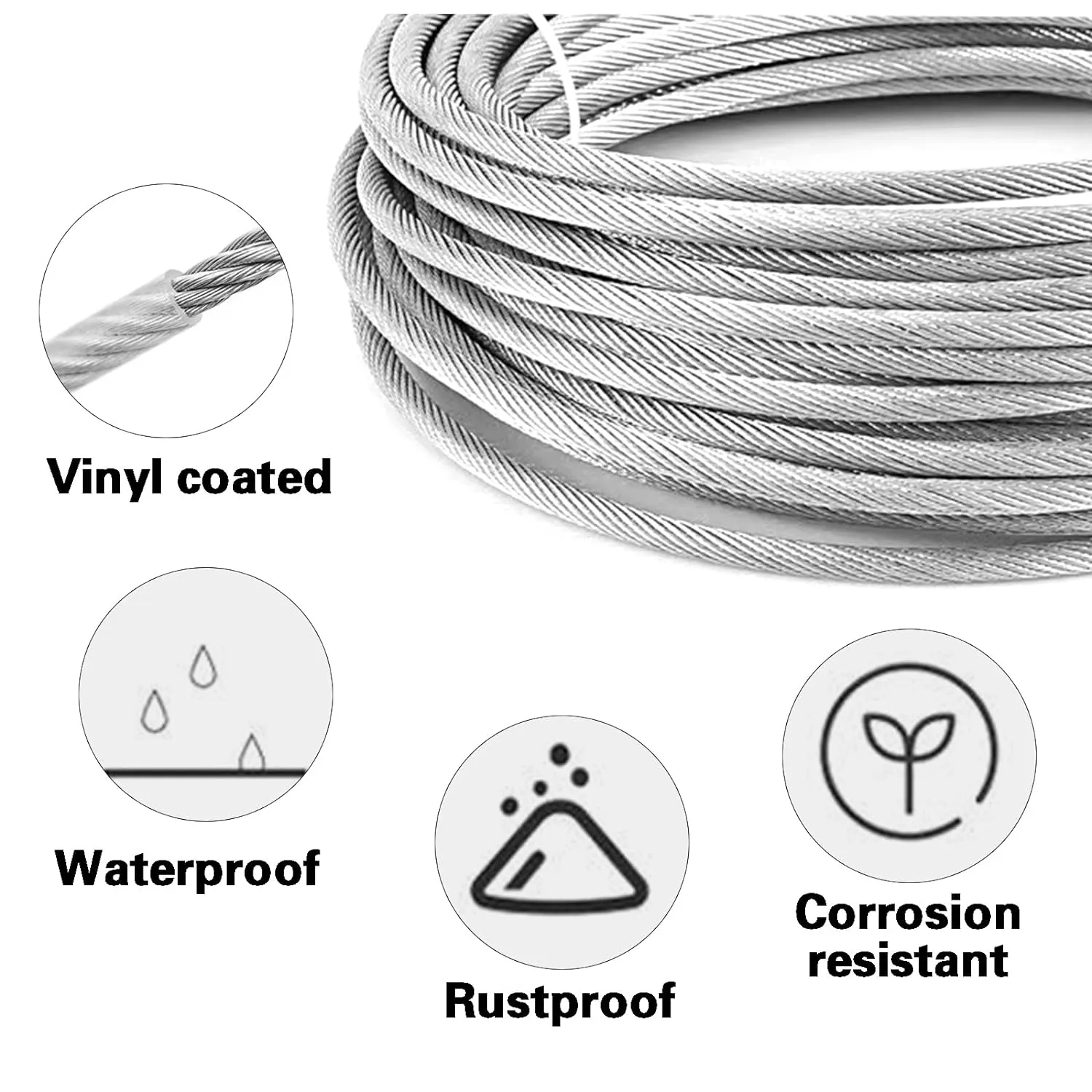 1/8" Wire Rope Kit，Steel Wire Cable，200FT Turnbuckles for Cables Wire，Vinyl Coated Stainless Steel Cable Wire for Outdoor,Garden,Kitchen,Craft with Turnbuckle