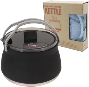 1L Collapsible Camping Kettle, Portable Travel Kettle Folding Silicone Camping Cook Pot Foldable Compact Hiking Water Boiler and Warmer,Black