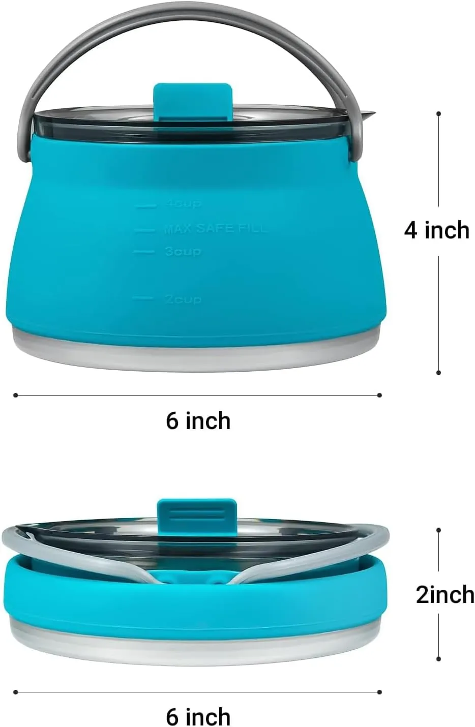 1L Collapsible Camping Kettle, Portable Travel Kettle Folding Silicone Camping Cook Pot Foldable Compact Hiking Water Boiler and Warmer,Blue